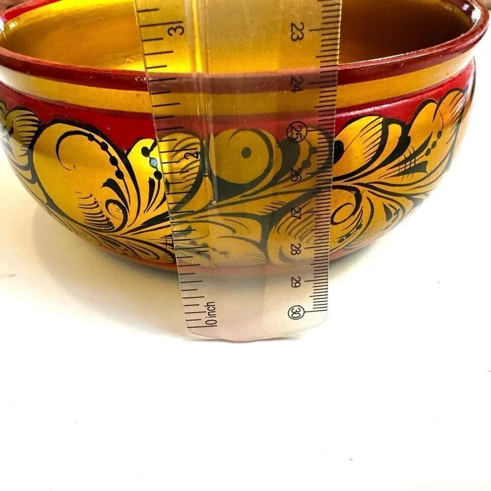 Vintage Wooden Lacquer Bowl Hand Made in Russia